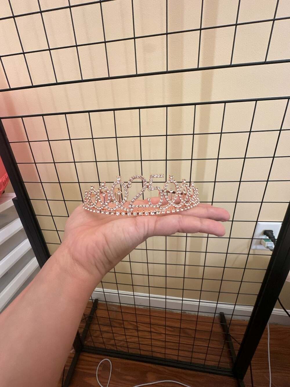 Rose Gold 25th Birthday Rhinestone Tiara Crown with Combs